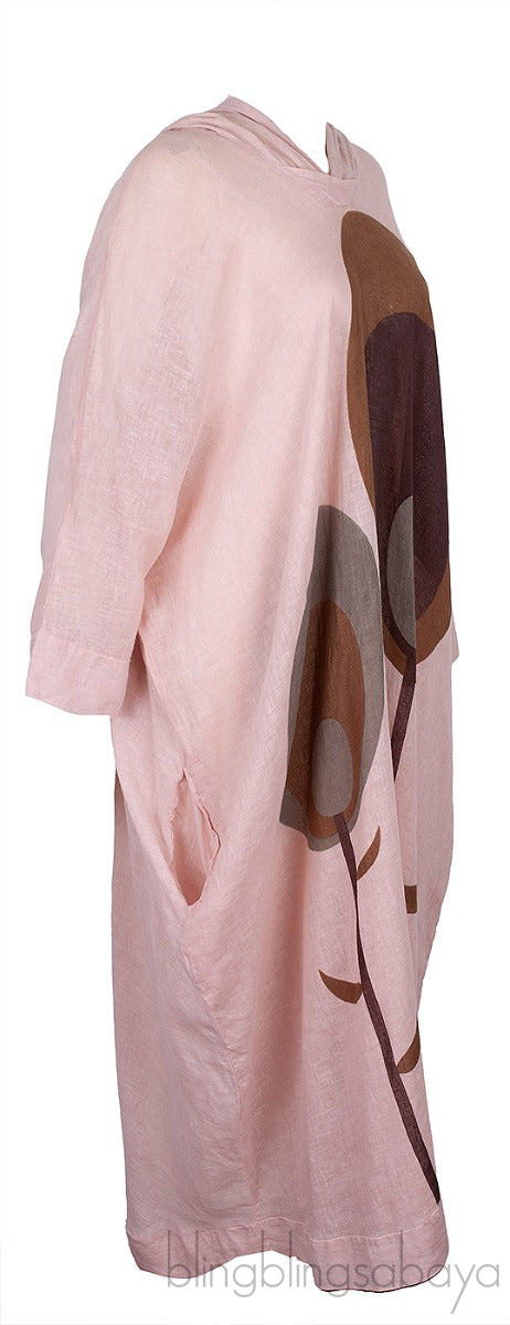 Hooded Printed Linen Kaftan