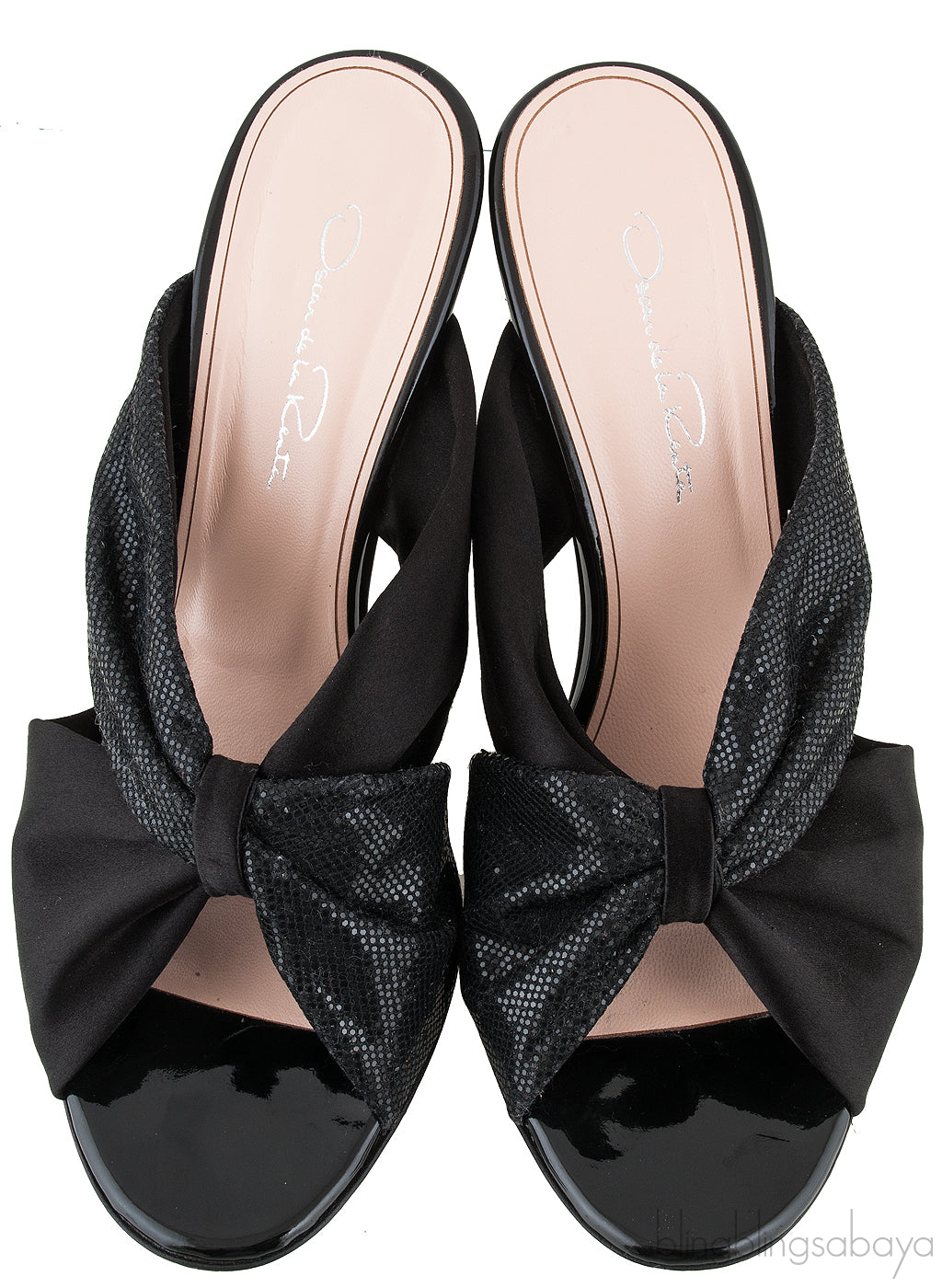 Glen Black Satin Mules