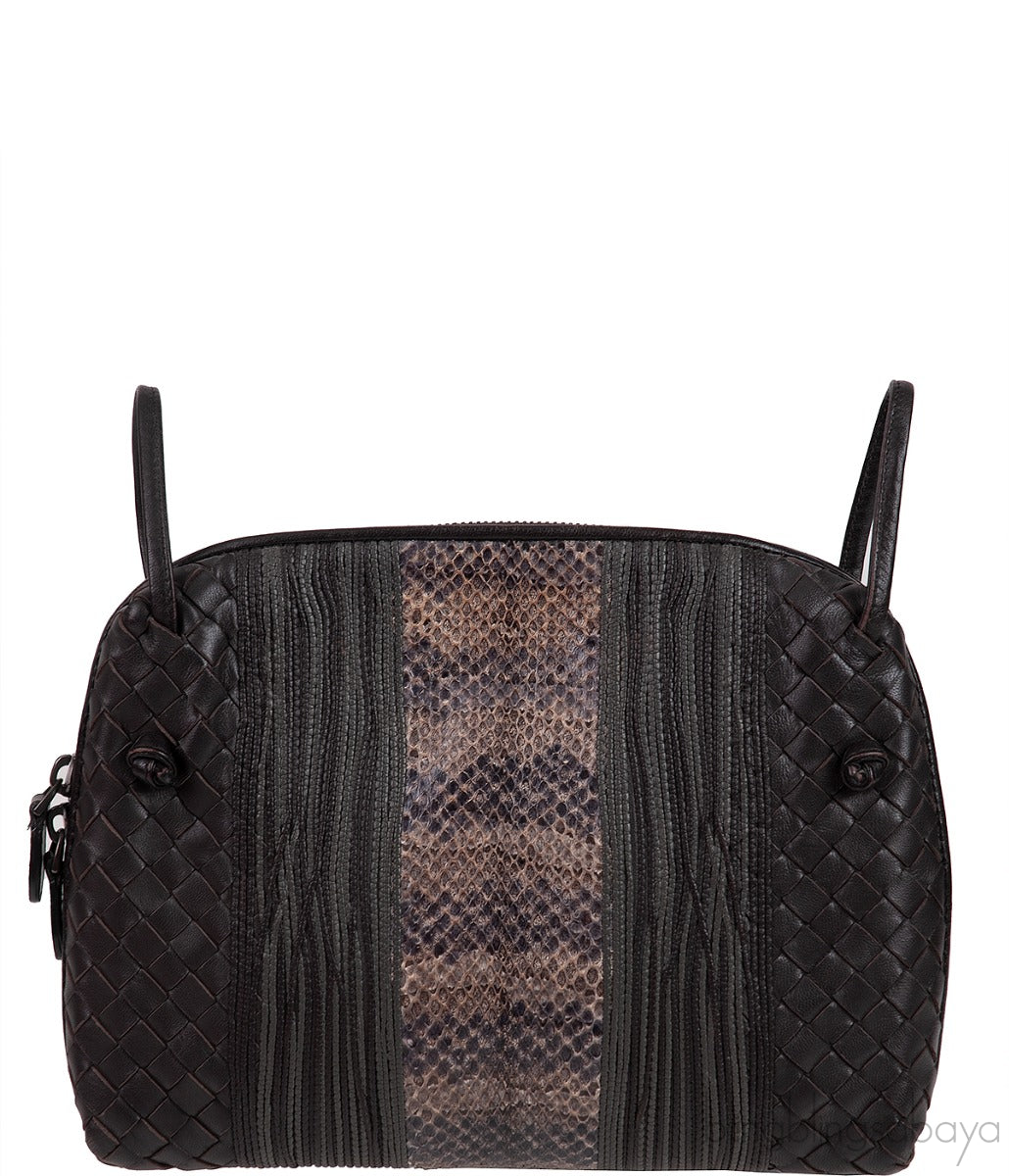 Brown Intrecciato Snakeskin Nodini Crossbody Bag