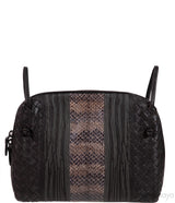 Brown Intrecciato Snakeskin Nodini Crossbody Bag