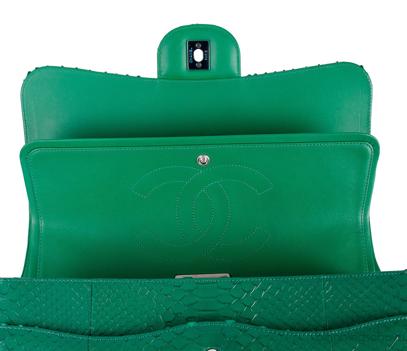 Chanel Classic Jumbo CC Emerald Green Python Flap Bag