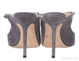 Jimmy Choo Grey Suede Bing Crystal Leather 100mm Crystal Mules