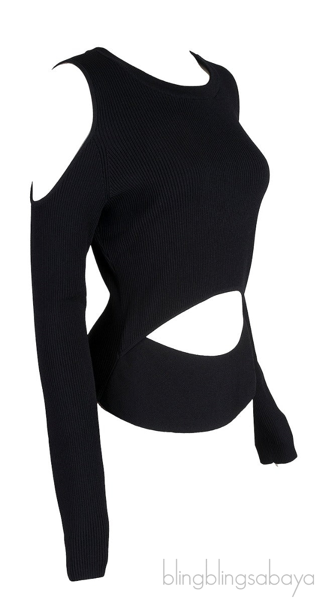 Black Cold Shoulder Sweater