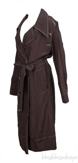 Rejina Pyo Brown Viscose Contrast-Stitch Trench Coat