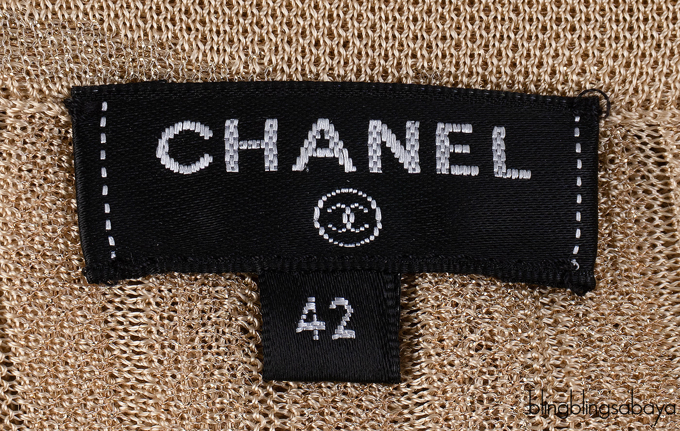 Chanel Gold Ribbed Knit Maxi Dress