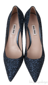 Blue Glitter Argento Pointed Toe Crystal Embellished Heels