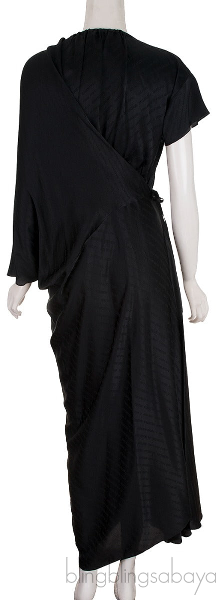 Logo-print Asymmetric Wrap Dress Black
