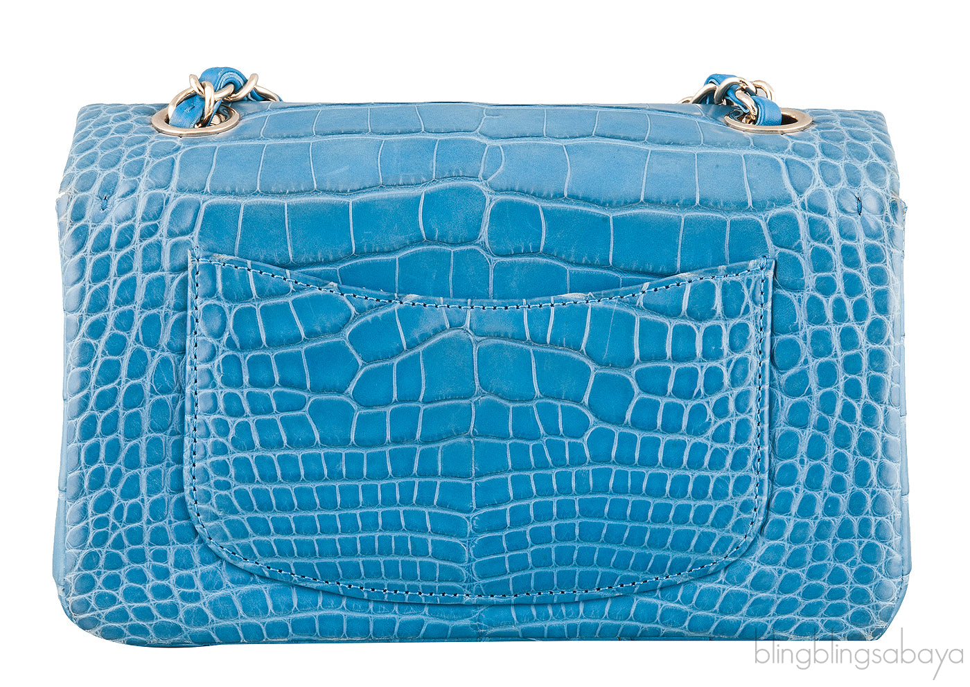 Light Blue Croc Mini Single Flap GHW