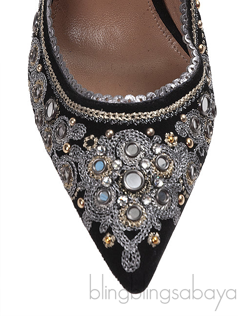Aquazzura Black Embellished Jaipur Pumps