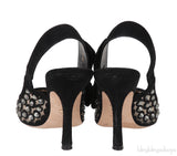 Black Suede Mesh Strass Pointed Toe Heels