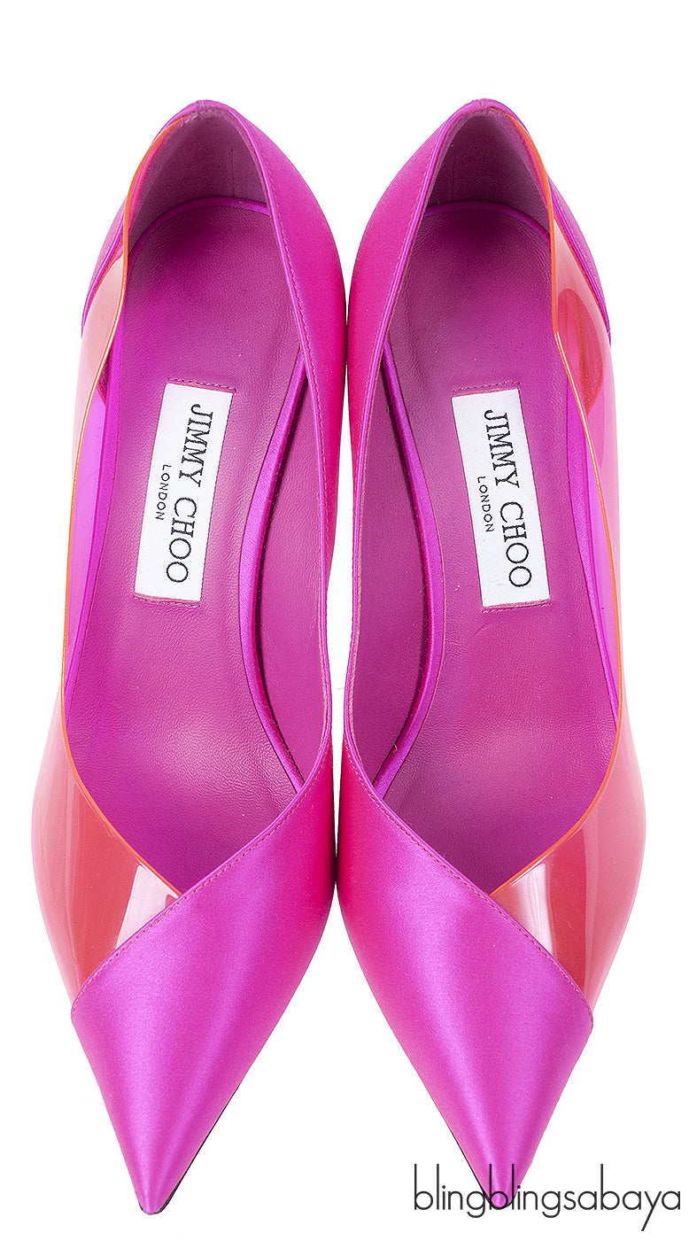 Jimmy Choo Fuchsia Satin Hot Pink PVC Heels 38