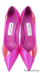 Jimmy Choo Fuchsia Satin Hot Pink PVC Heels 38