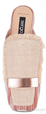 Jute Embellished Crushed Velvet Mules