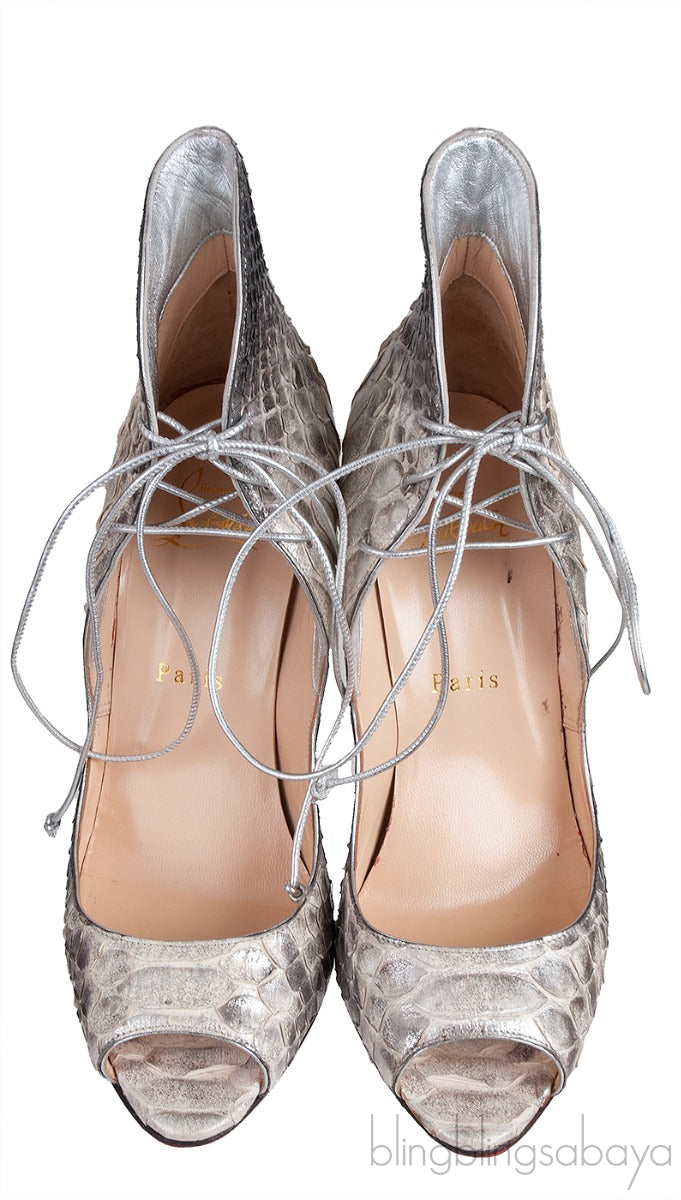 Mega Vamp 100 Silver Python Lace Up Pump
