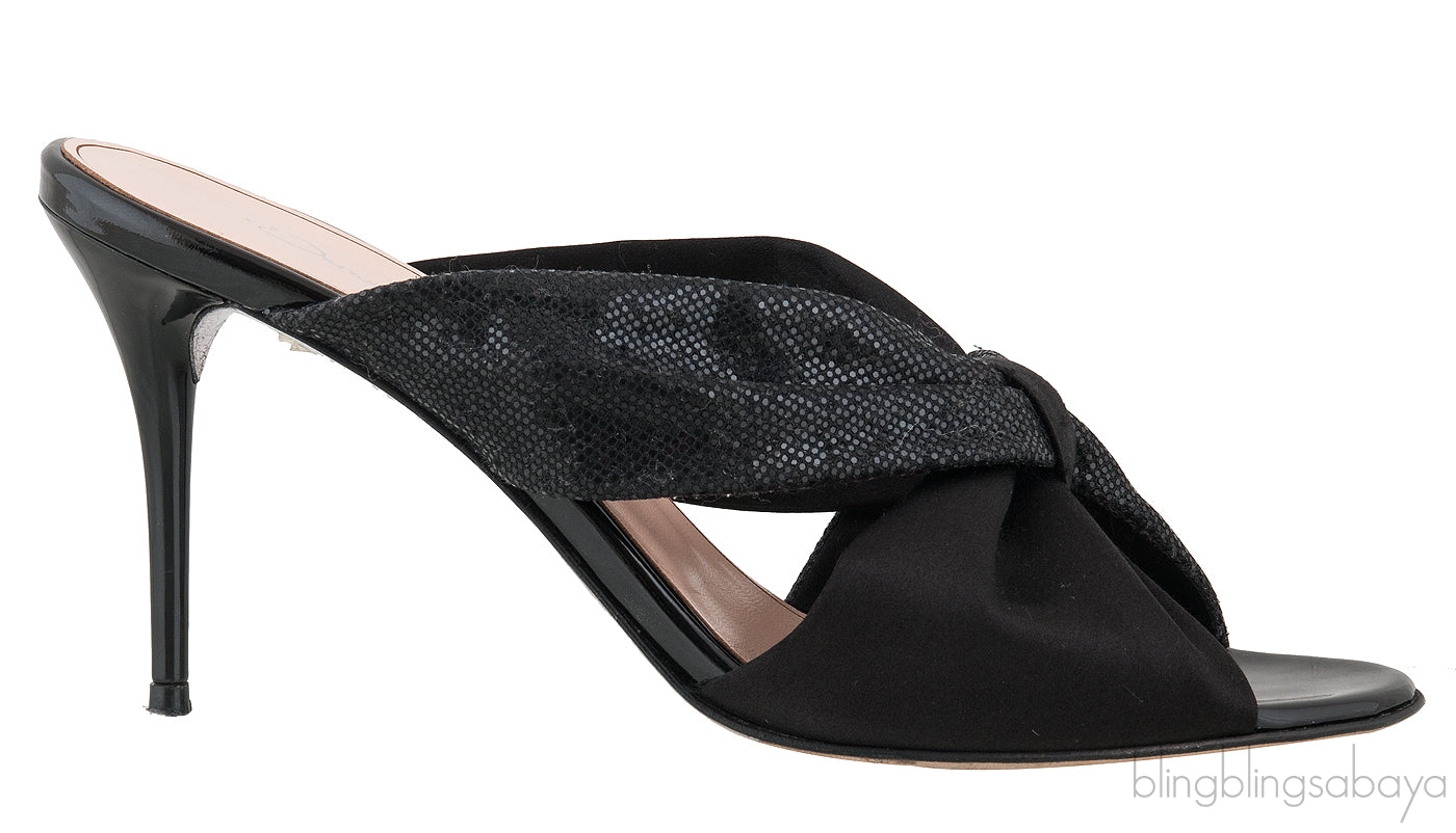 Glen Black Satin Mules