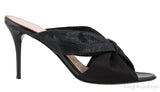 Glen Black Satin Mules