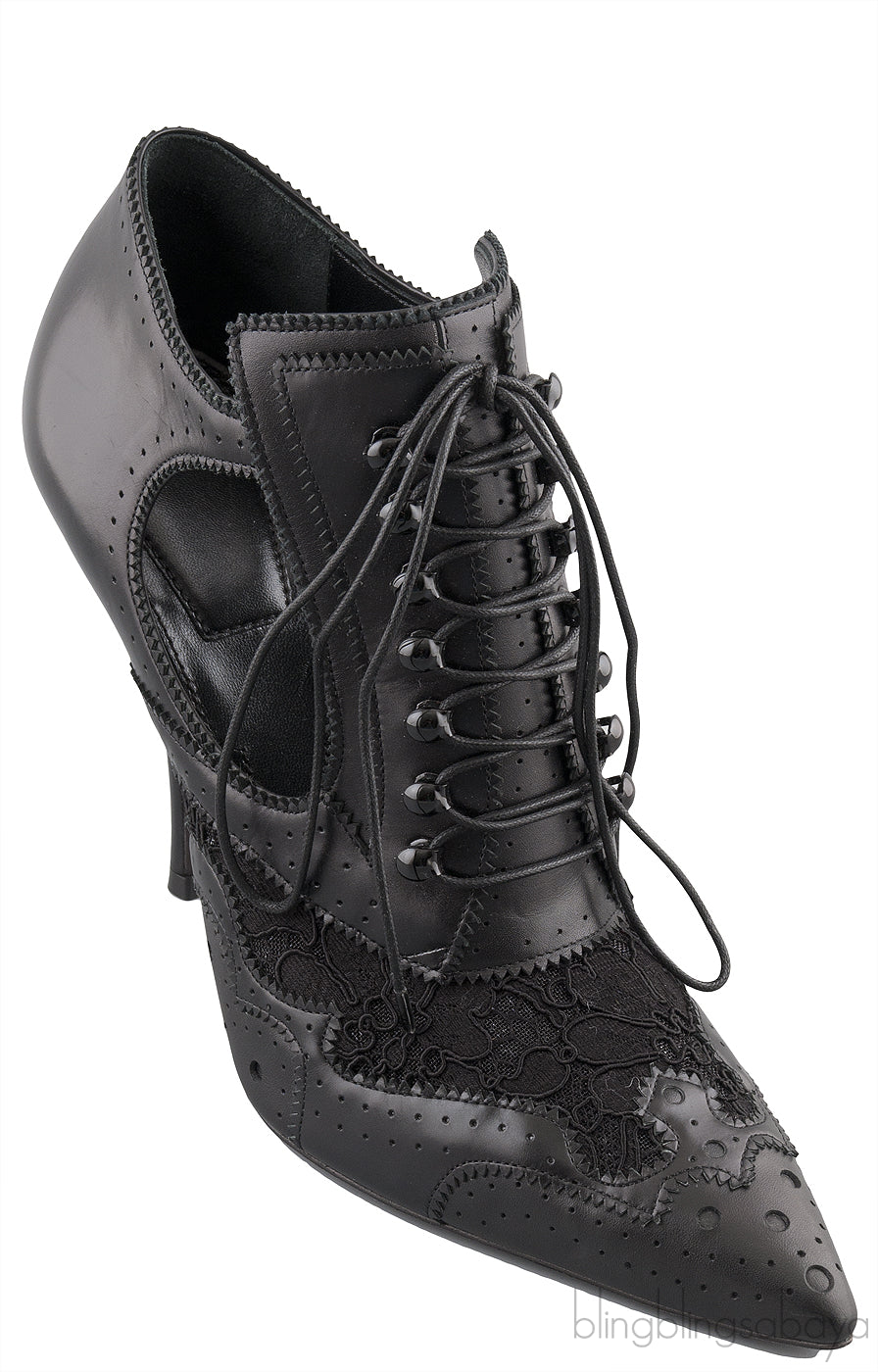 Black Lace Up Pointed Toe Booties