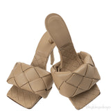 Bottega Veneta Nude Lido Intrecciato Square Toe Mule 38