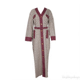 Off-White Burgundy Floral Print Belted Dress