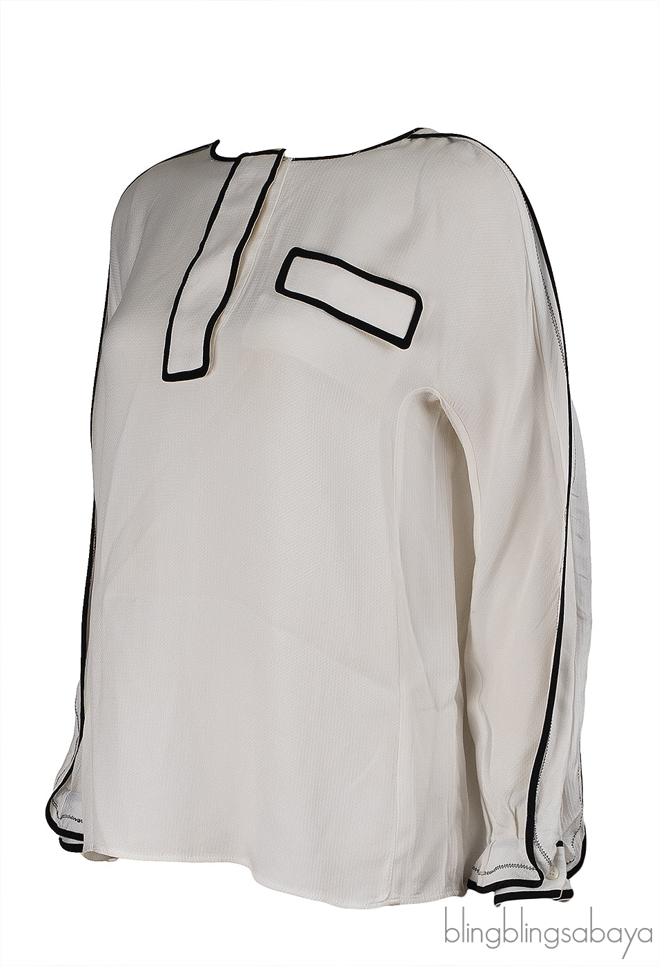 Chloe Milk White and Black Trim Blouse