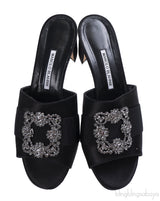 Manolo Blahnik Martamod Black Satin Mules