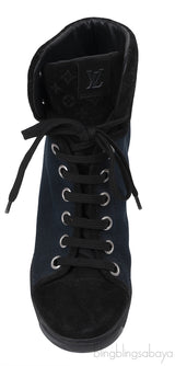 Louis Vuitton Blue & Black Monogram Wedge Boots