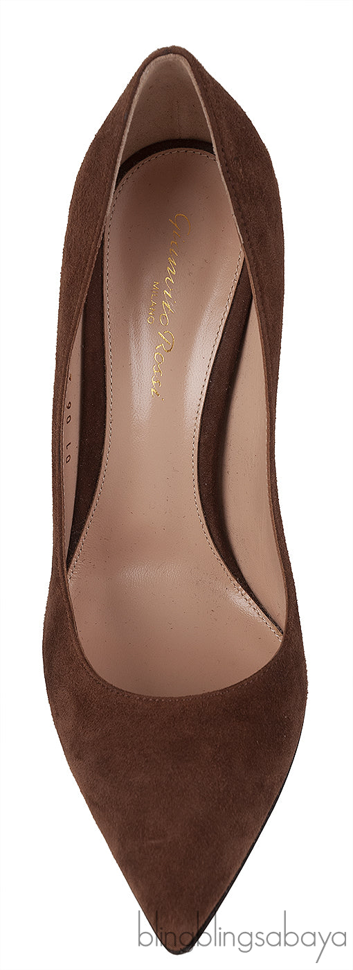 Brown Suede Pointed Toe Heels
