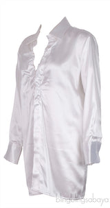 Pearl White Silk Satin Long Sleeve Shirt