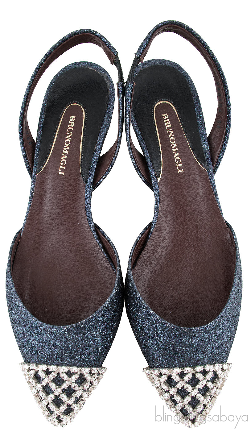 Efia Blue Grey Glittered Crystal Toe Sandals