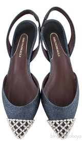 Efia Blue Grey Glittered Crystal Toe Sandals