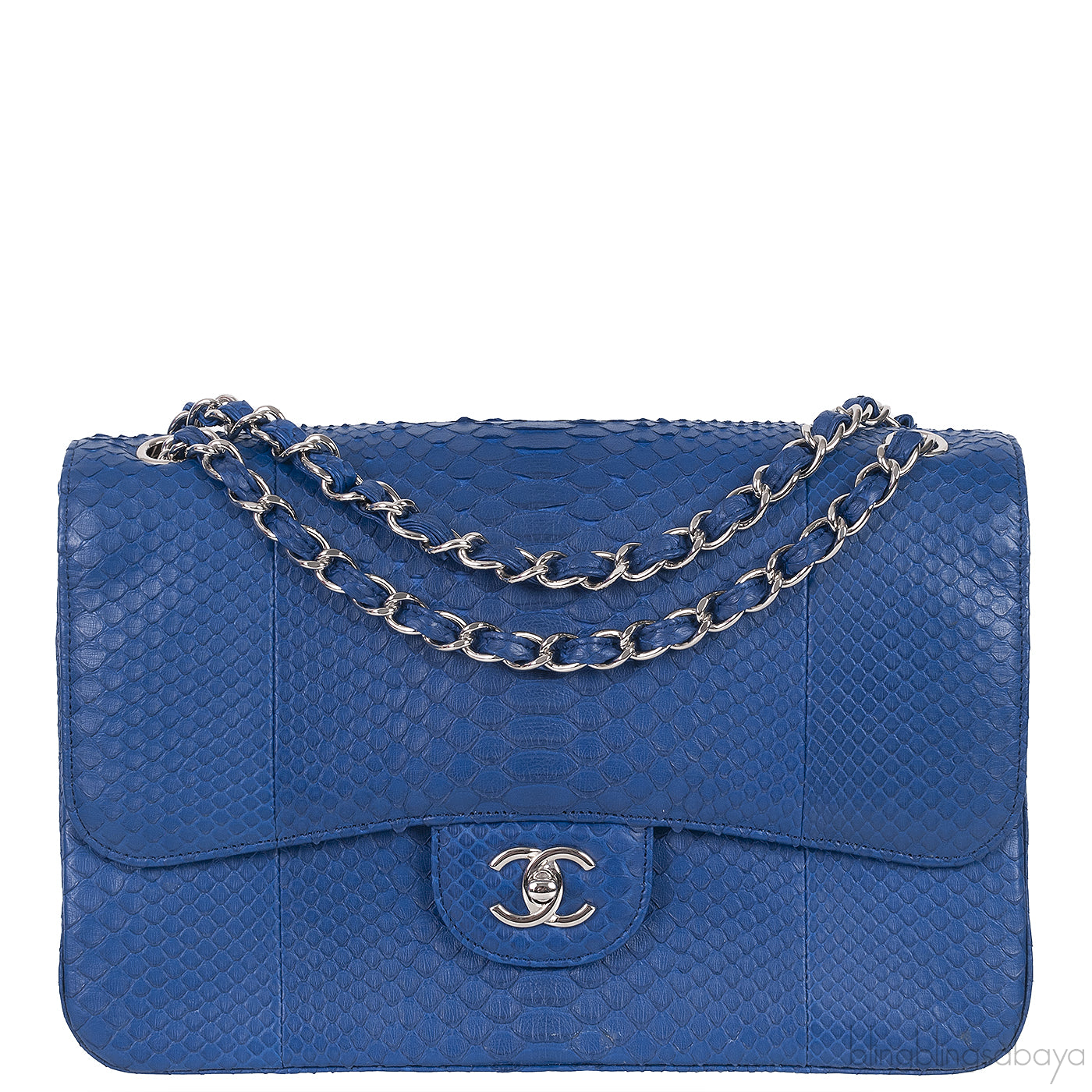 Chanel Classic Blue Python Jumbo Flap Bag