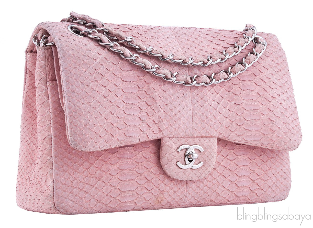 Classic Jumbo Pink Python Flap Bag
