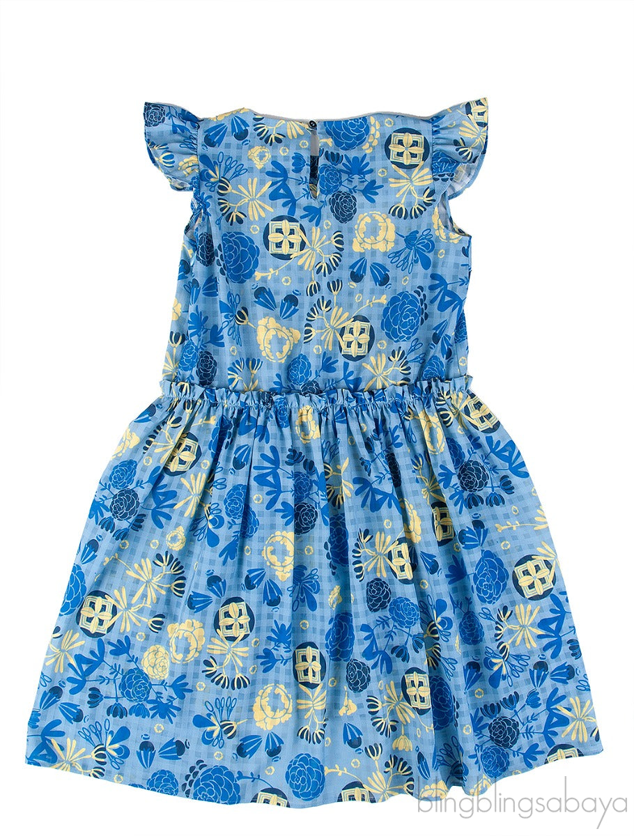 Blue Floral Print Kids Dress