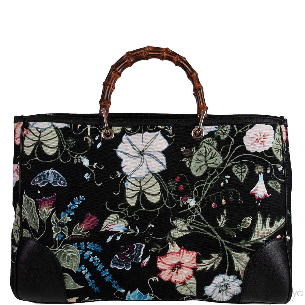 Gucci Black Printed Canvas Bamboo Shopper Tote