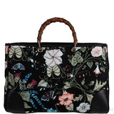 Gucci Black Printed Canvas Bamboo Shopper Tote