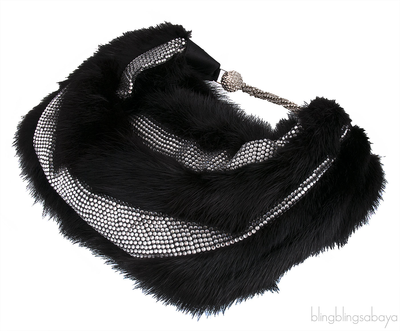Fur Crystal Black Handbag
