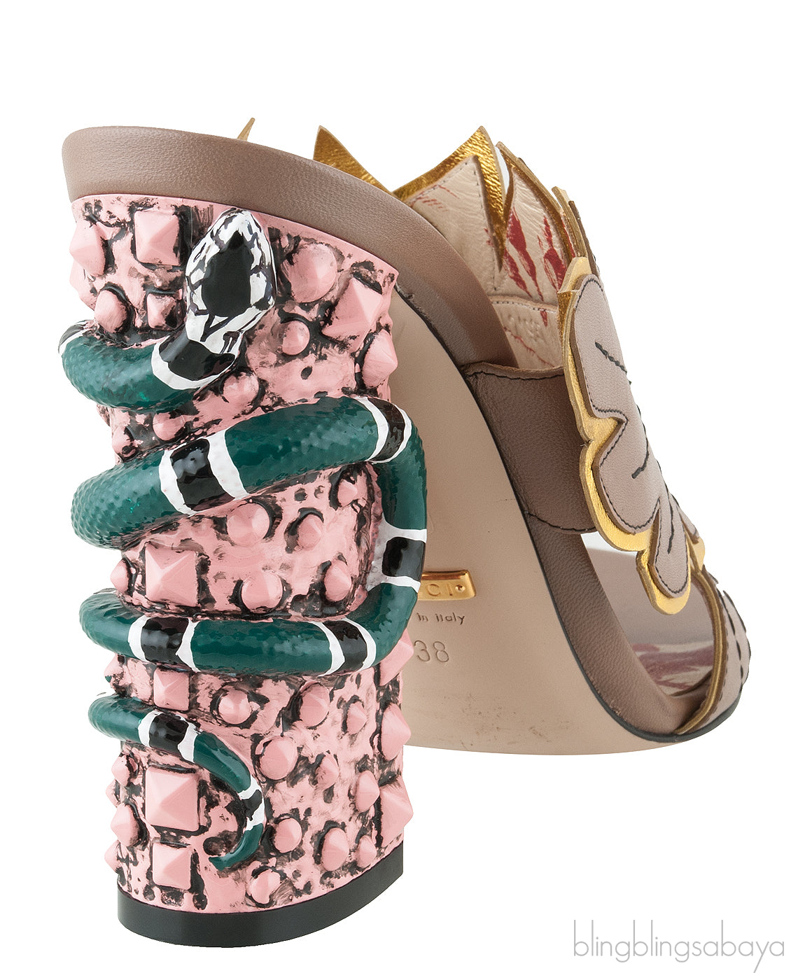 Leaf Gold Serpent Heel Slide Mule