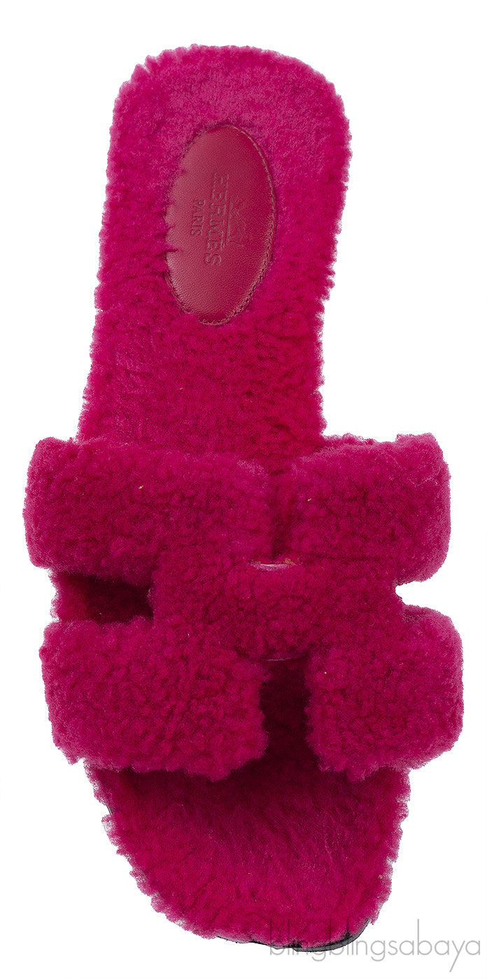 Hermes Fuchsia Oran Teddy Bear Sandals