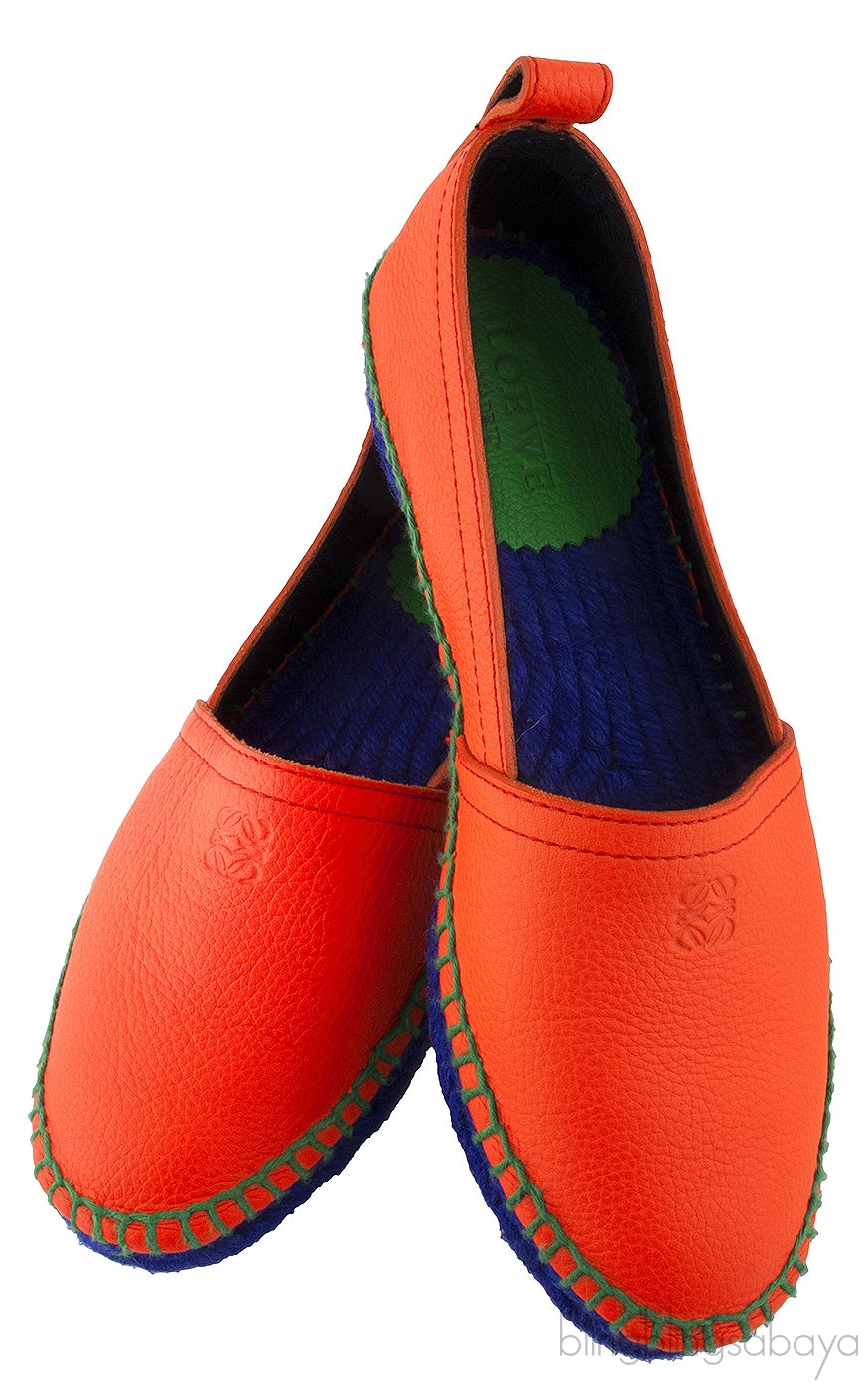 Orange Textured Leather Espadrille