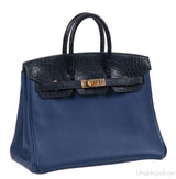 Hermes Birkin 25 Touch Blue Marine Matte Alligator and Blue Sapphire Taurillon Novillo GHW