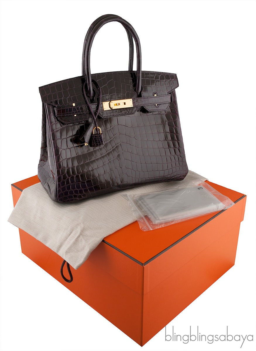 Birkin 30 Prunoir Crocodile Lisse GHW
