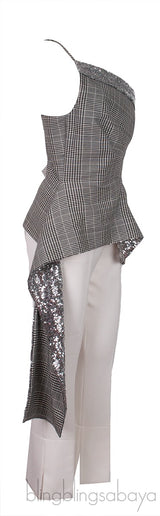 Checkered Sequin Embellished Top & White Trouser