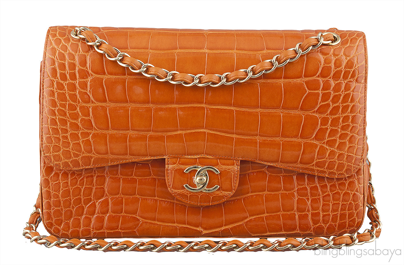 Classic Orange Crocodile Jumbo Flap Bag