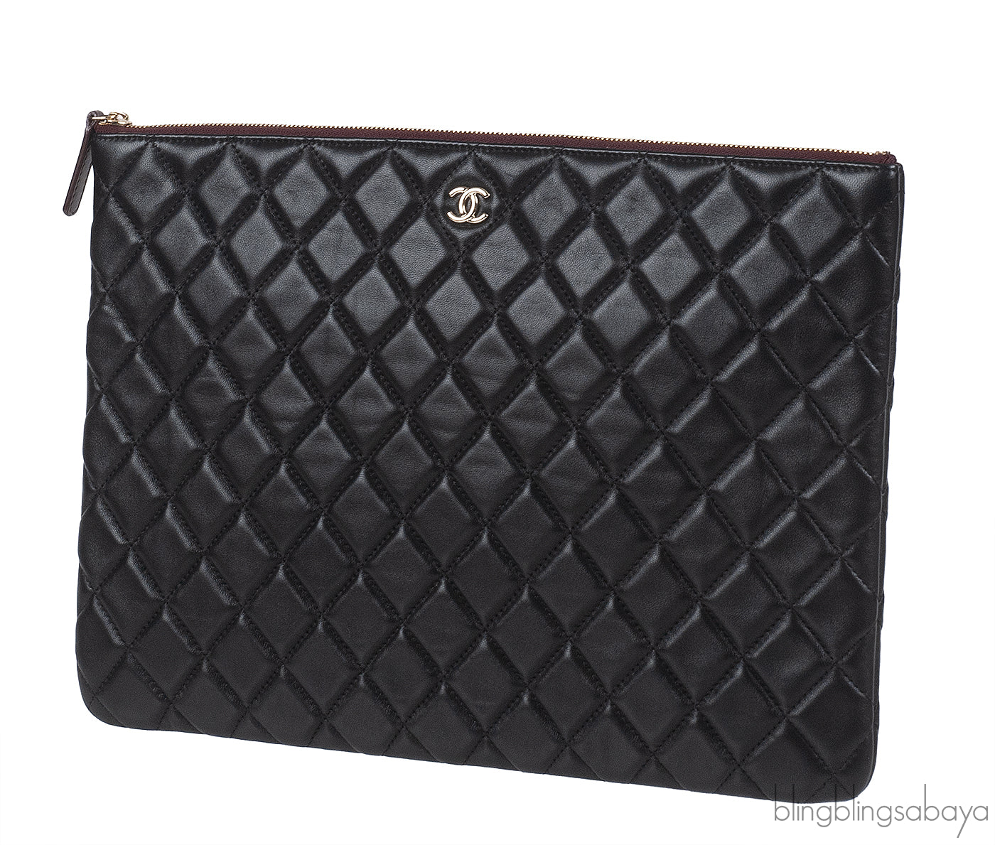 Chanel Black Large CC Quilted Lambskin O-Case Clutch