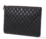 Chanel Black Large CC Quilted Lambskin O-Case Clutch