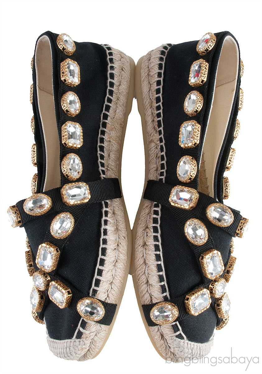 Gucci Pepita Black Canvas Crystal Espadrille