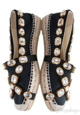 Gucci Pepita Black Canvas Crystal Espadrille