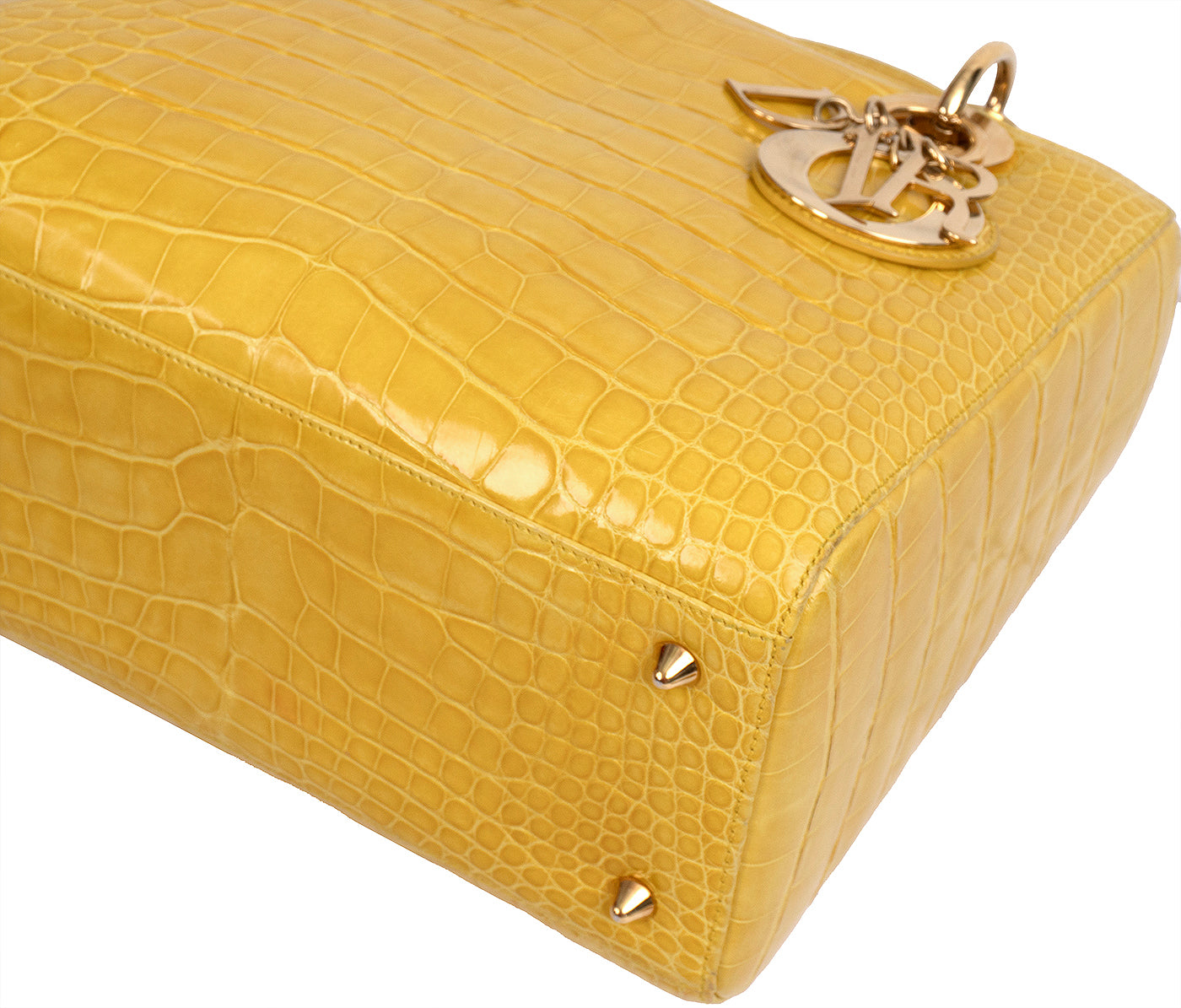 Christian Dior Lady Dior Yellow Mimosa Medium Crocodile GHW