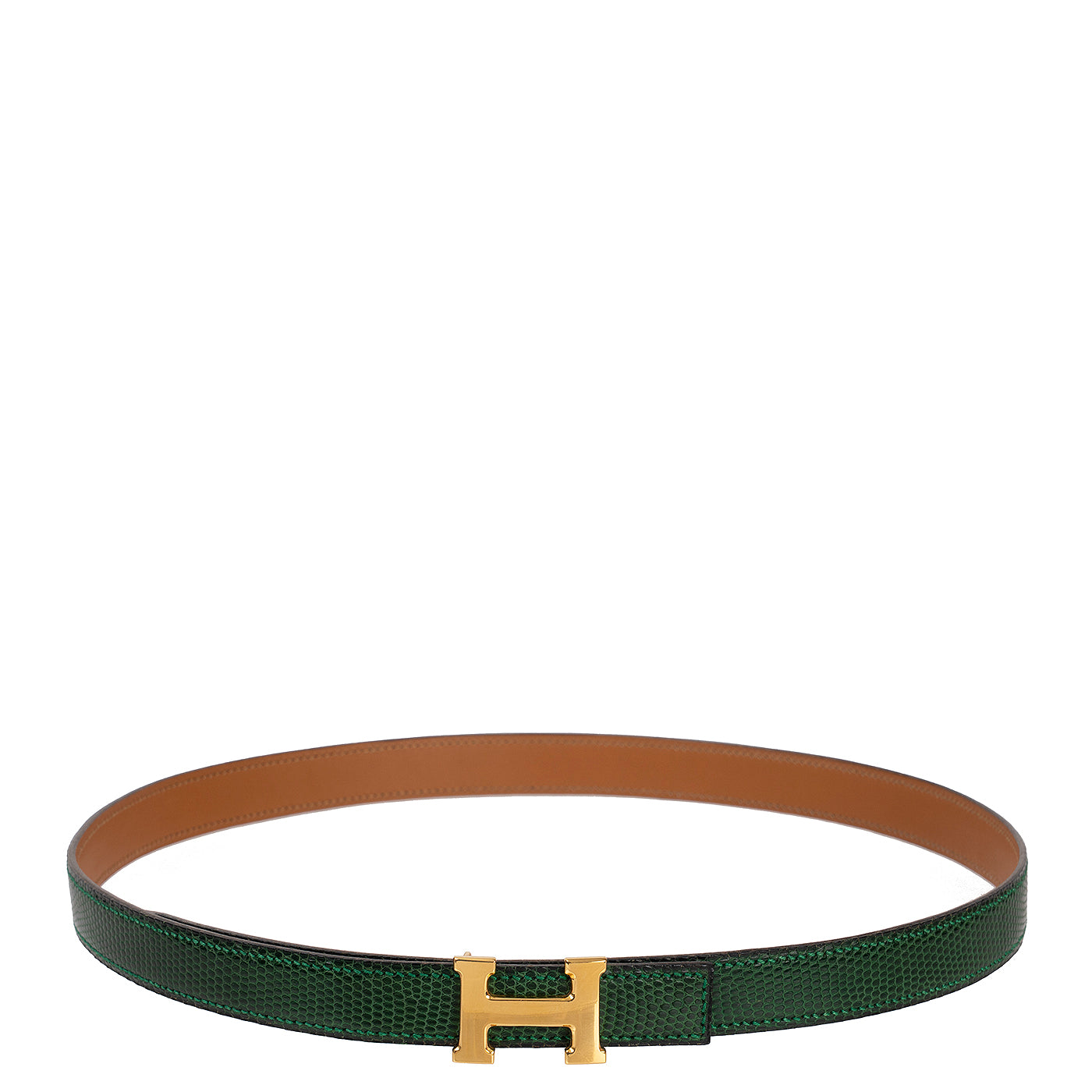 Hermes Vintage H Constance Gold Green Lizard 18 mm Belt