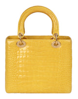 Christian Dior Lady Dior Yellow Mimosa Medium Crocodile GHW